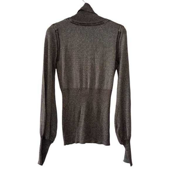 Kaily K Metallic Fleck Turtleneck Gray Ribbed Stretch Balloon Puff Sleeve Top - Picture 4 of 10